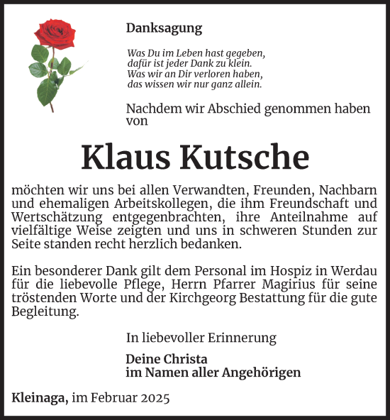 Traueranzeige von Klaus Kutsche