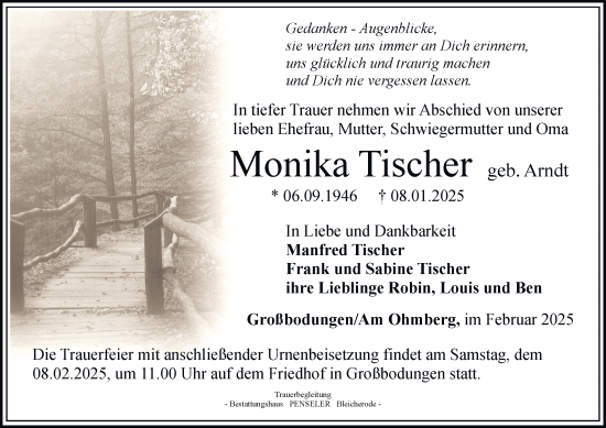 Traueranzeige von Monika Tischer von Thüringer Allgemeine