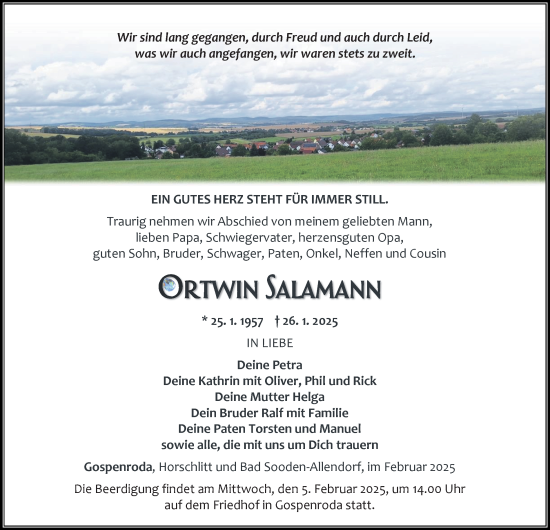 Traueranzeige von Ortwin Salamann von Thüringer Allgemeine, Thüringische Landeszeitung