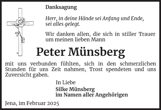 Traueranzeige von Peter Münsberg von Ostthüringer Zeitung, Thüringische Landeszeitung