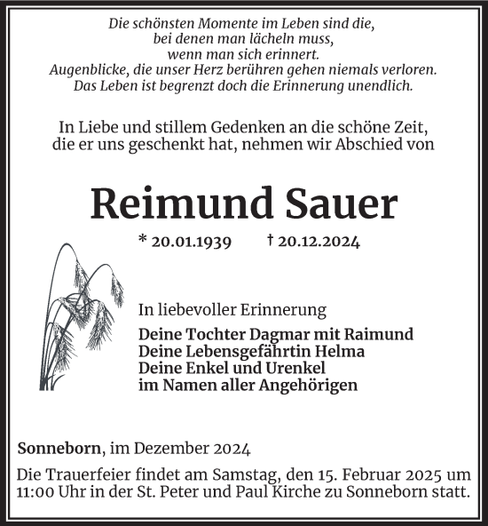 Traueranzeige von Reimund Sauer von Thüringer Allgemeine, Thüringische Landeszeitung