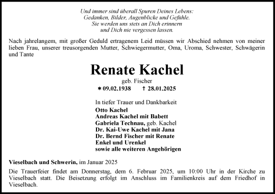 Traueranzeige von Renate Kachel von Thüringer Allgemeine, Thüringische Landeszeitung