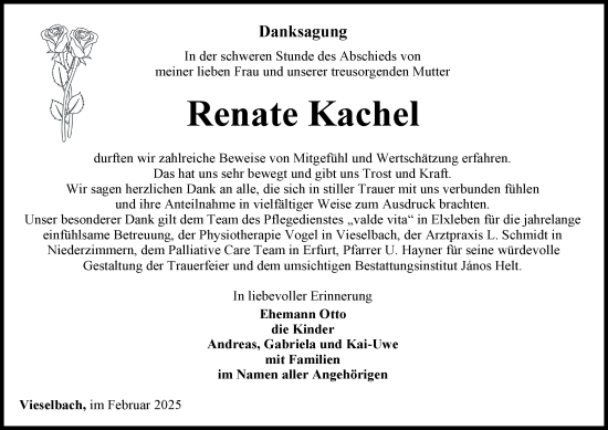 Traueranzeige von Renate Kachel von Thüringer Allgemeine, Thüringische Landeszeitung