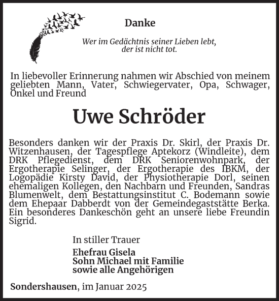 Traueranzeige von Uwe Schröder