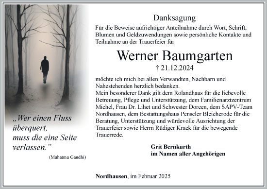 Traueranzeige von Werner Baumgarten von Thüringer Allgemeine