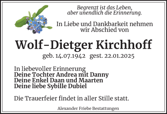 Traueranzeige von Wolf-Dietger Kirchhoff