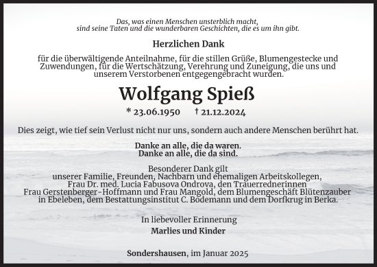 Traueranzeige von Wolfgang Spieß