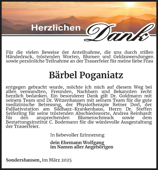 Traueranzeige von Bärbel Poganiatz
