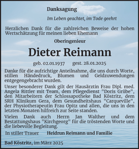 Traueranzeige von Dieter Reimann
