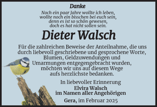 Traueranzeige von Dieter Walsch