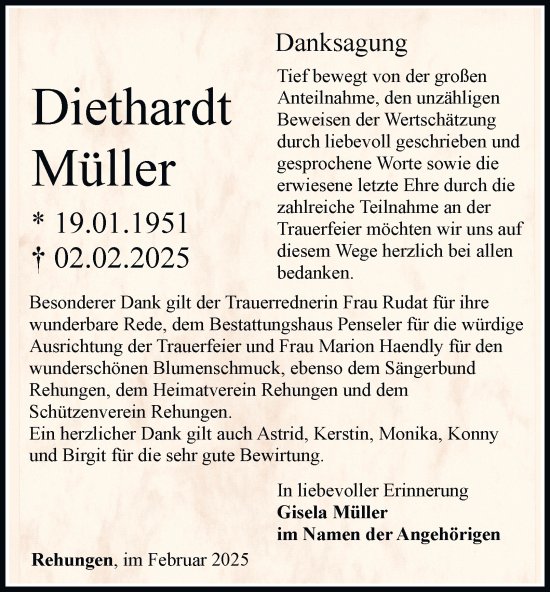 Traueranzeige von Diethardt Müller von Thüringer Allgemeine