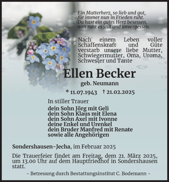 Traueranzeige von Ellen Becker