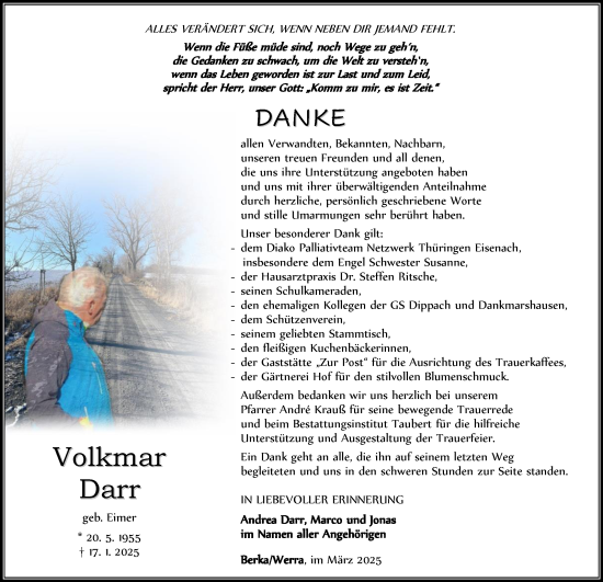 Traueranzeige von Volkmar Darr von Thüringer Allgemeine, Thüringische Landeszeitung