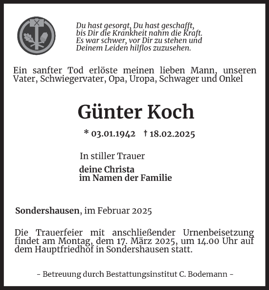 Traueranzeige von Günter Koch