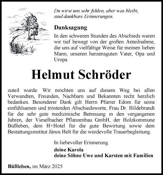 Traueranzeige von Helmut Schröder von Thüringer Allgemeine, Thüringische Landeszeitung