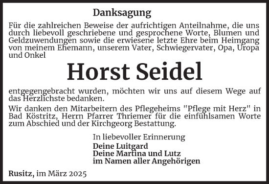 Traueranzeige von Horst Seidel