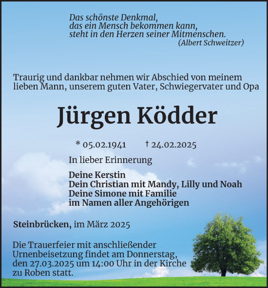 Traueranzeige von Jürgen Ködder