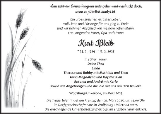 Traueranzeige von Kurt Ißleib von Thüringer Allgemeine, Thüringische Landeszeitung