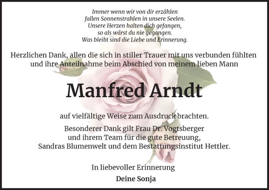 Traueranzeige von Manfred Arndt von Thüringer Allgemeine