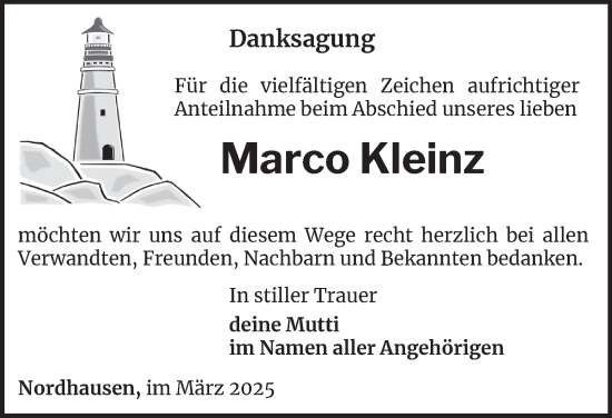 Traueranzeige von Marco Kleinz von Thüringer Allgemeine