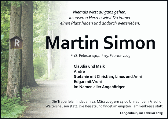 Traueranzeige von Martin Simon von Thüringer Allgemeine, Thüringische Landeszeitung