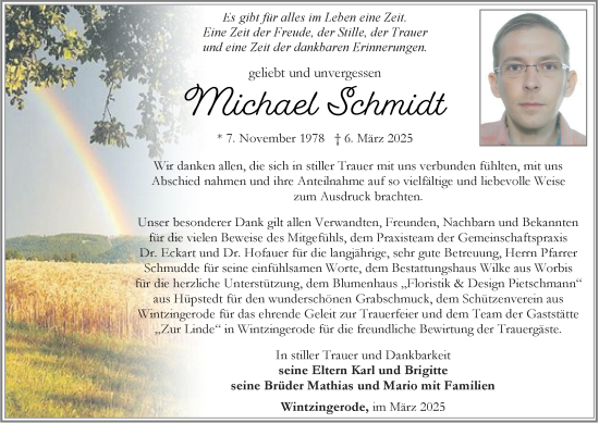 Traueranzeige von Michael Schmidt von Thüringer Allgemeine