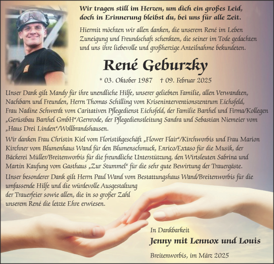 Traueranzeige von René Geburzky von Thüringer Allgemeine