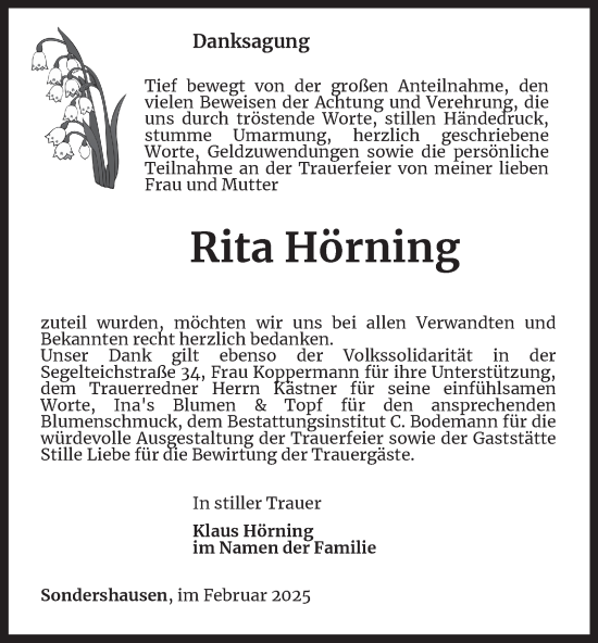Traueranzeige von Rita Hörning