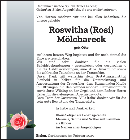 Traueranzeige von Roswitha Mölchareck von Thüringer Allgemeine
