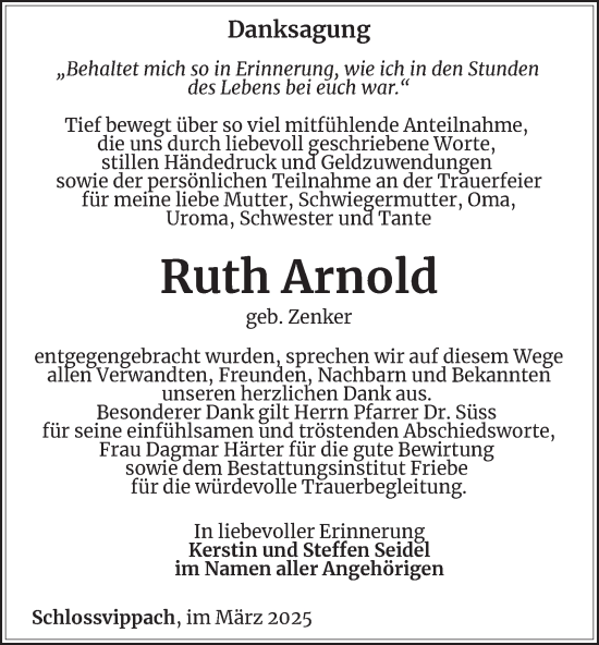 Traueranzeige von Ruth Arnold