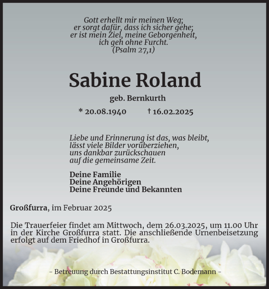 Traueranzeige von Sabine Roland