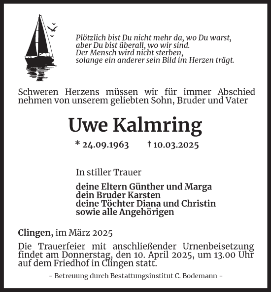 Traueranzeige von Uwe Kalmring