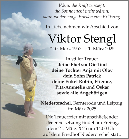Traueranzeige von Viktor Stengl von Thüringer Allgemeine