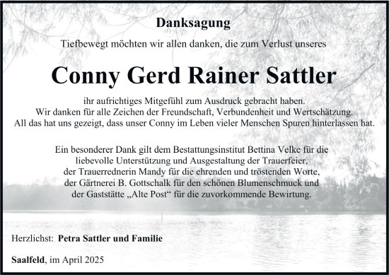 Traueranzeige von Conny Gerd Rainer Sattler von Ostthüringer Zeitung