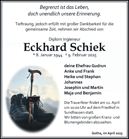 Traueranzeige von Eckhard Schiek von Thüringer Allgemeine, Thüringische Landeszeitung