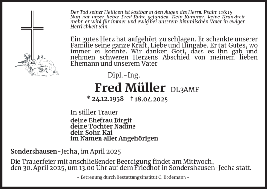 Traueranzeige von Fred Müller von Thüringer Allgemeine