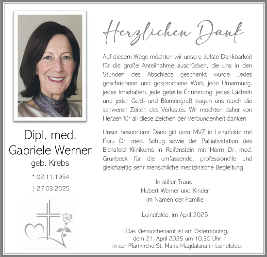 Traueranzeige von Gabriele Werner von Thüringer Allgemeine