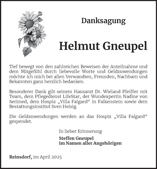 Traueranzeige von Helmut Gneupel