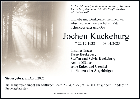 Traueranzeige von Jochen Kuckeburg von Thüringer Allgemeine, Thüringische Landeszeitung