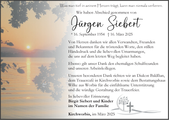 Traueranzeige von Jürgen Siebert von Thüringer Allgemeine
