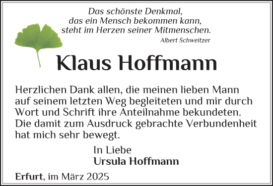 Traueranzeige von Klaus Hoffmann