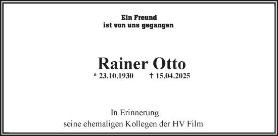 Traueranzeige von Rainer Otto von Ostthüringer Zeitung