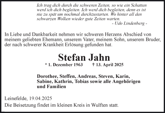 Traueranzeige von Stefan Jahn von Thüringer Allgemeine
