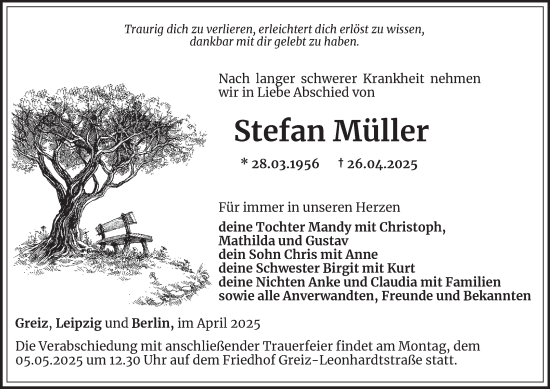 Traueranzeige von Stefan Müller von Ostthüringer Zeitung