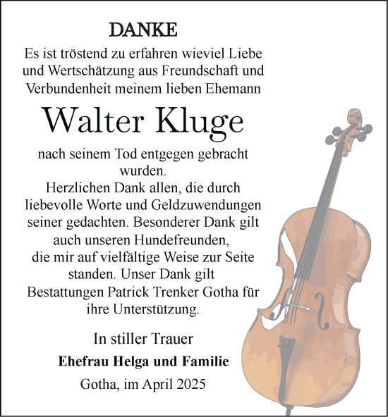 Traueranzeige von Walter Kluge von Thüringer Allgemeine, Thüringische Landeszeitung