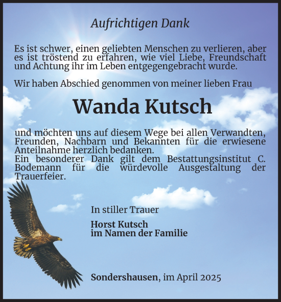 Traueranzeige von Wanda Kutsch
