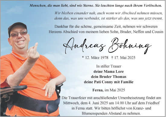 Traueranzeige von Andreas Böhning von Thüringer Allgemeine