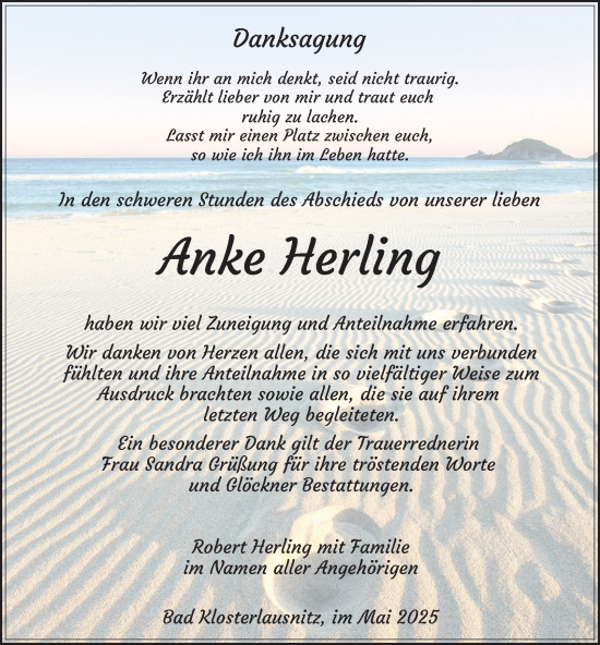 Traueranzeige von Anke Herling von Ostthüringer Zeitung