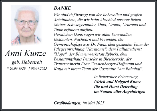 Traueranzeige von Anni Kunze von Thüringer Allgemeine