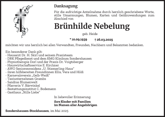 Traueranzeige von Brünhilde Nebelung